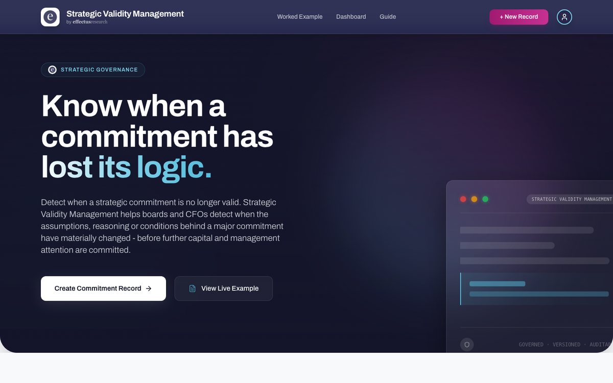 Strategic Validity System: know when a commitment has lost its logic